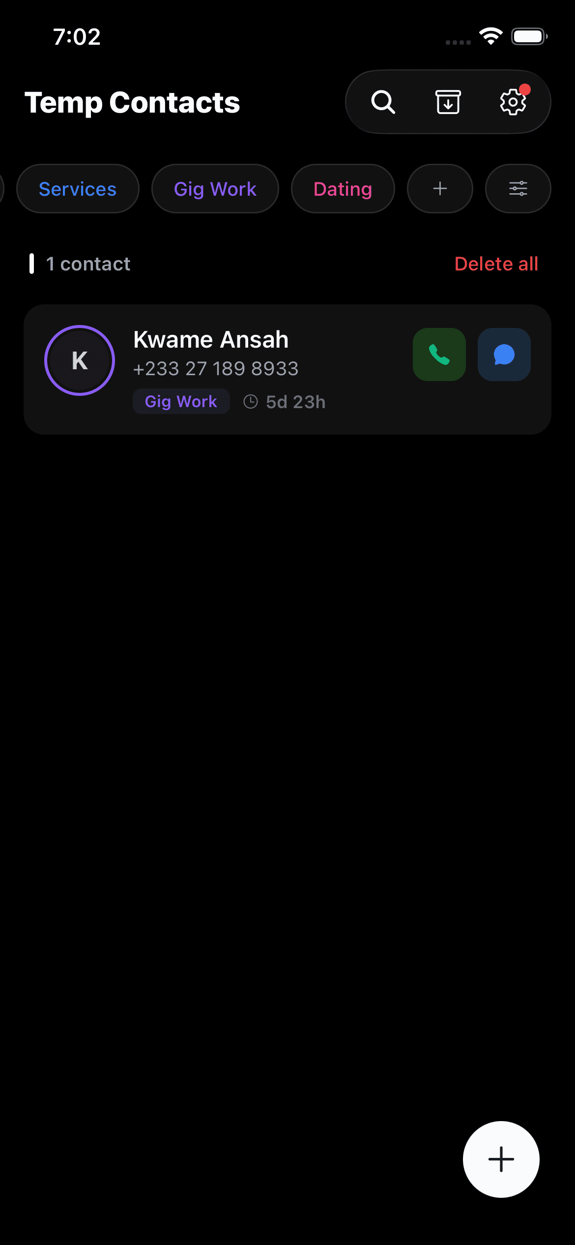 Contact list with Caller ID labels and expiry timers